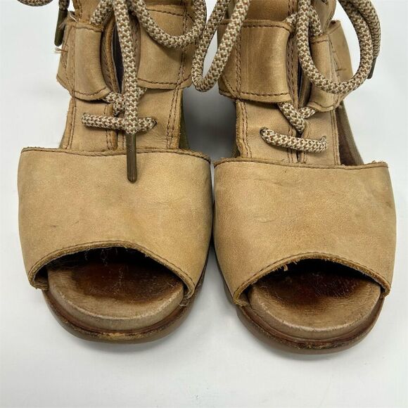 Sorel Women's Joanie Brown Leather Lace Up Wedge Sandals Size 11 Casual Summer - Picture 5 of 13